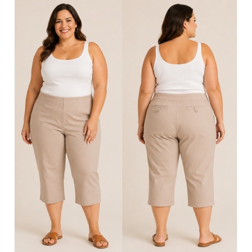 Lane Bryant Khaki Capri Pants Womens 22 Tan Cotton Stretch Cropped Chino